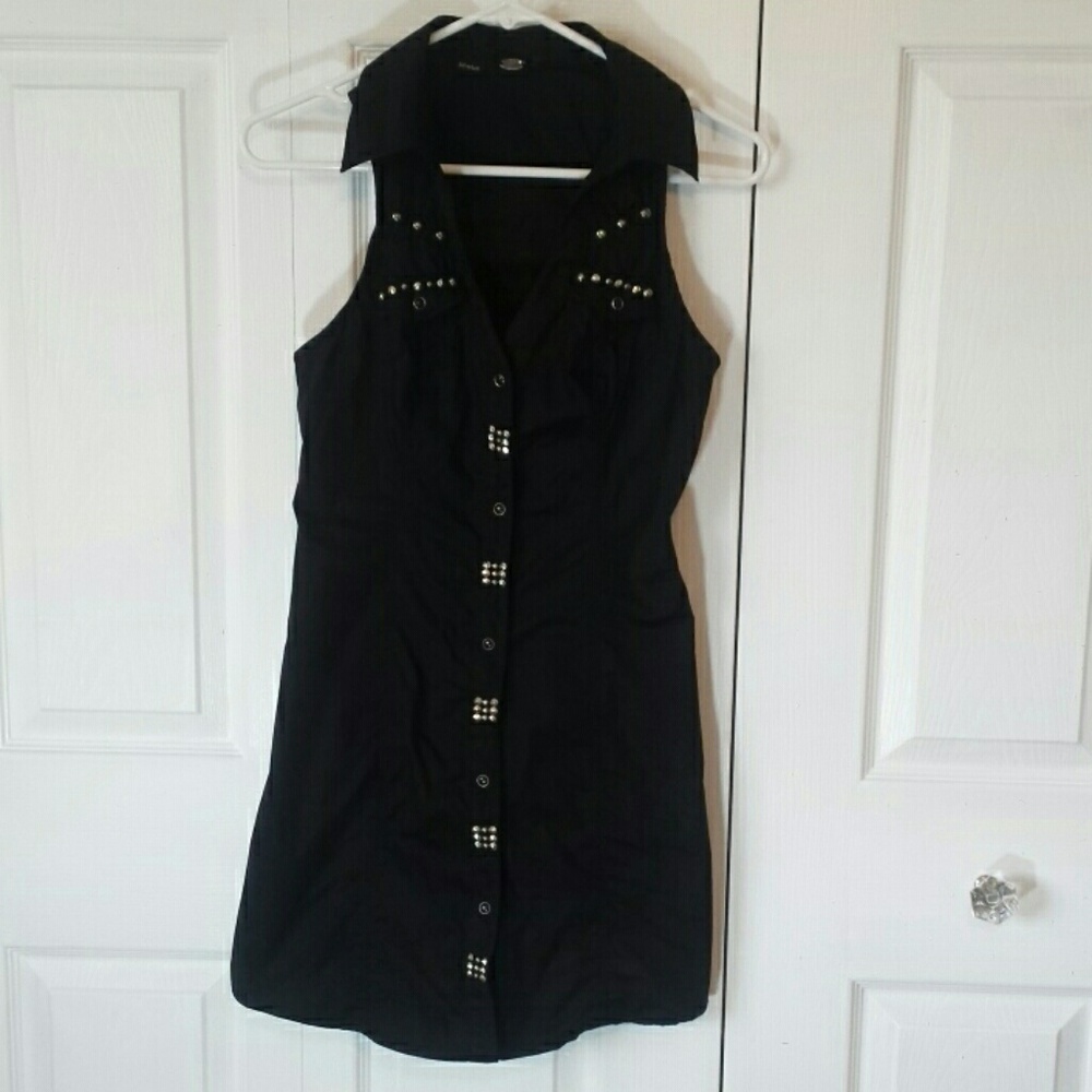 Guess studded button up dress with lace up back